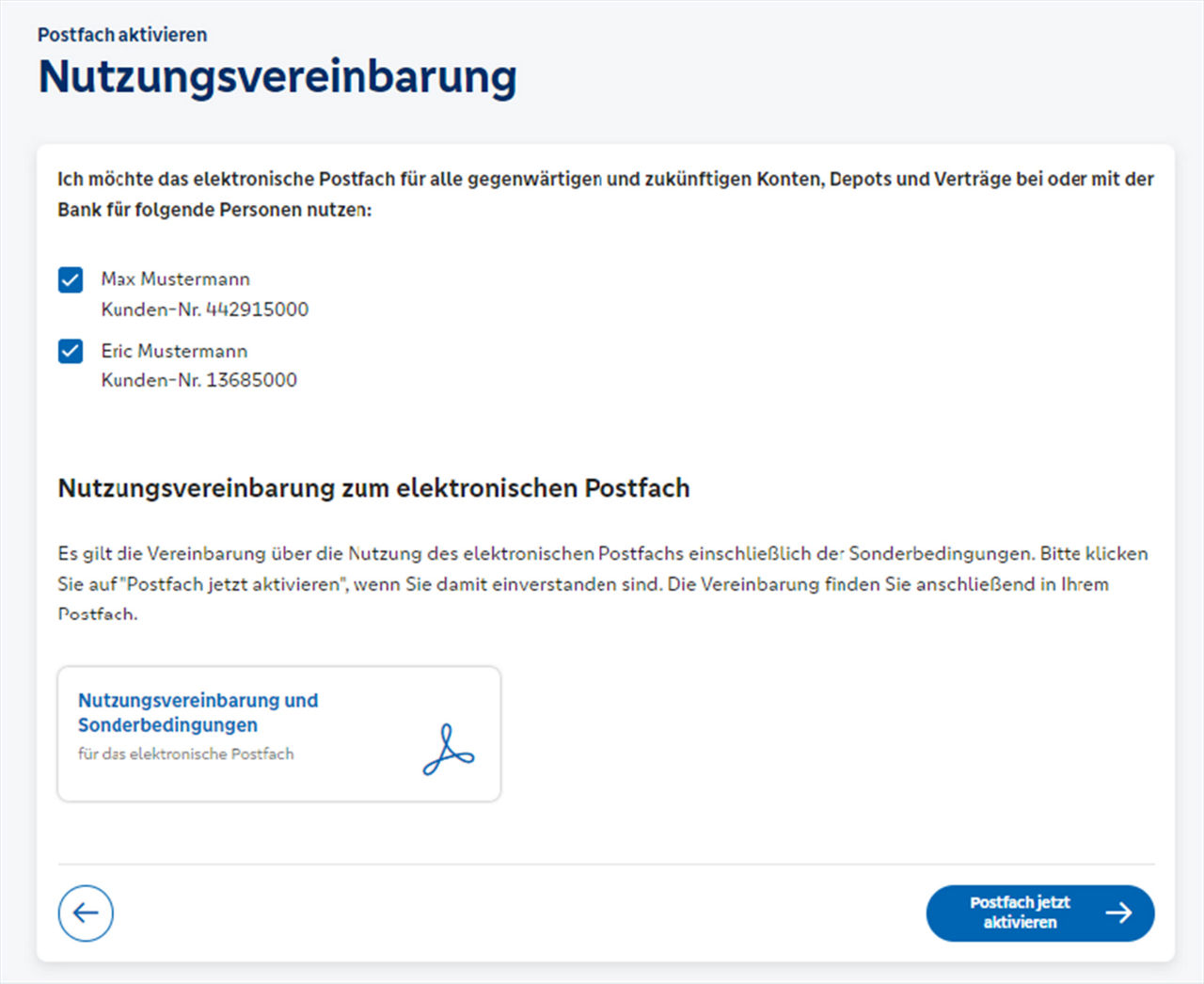 Nutzungsvereinbarung akzeptieren - Dialog im Online-Banking