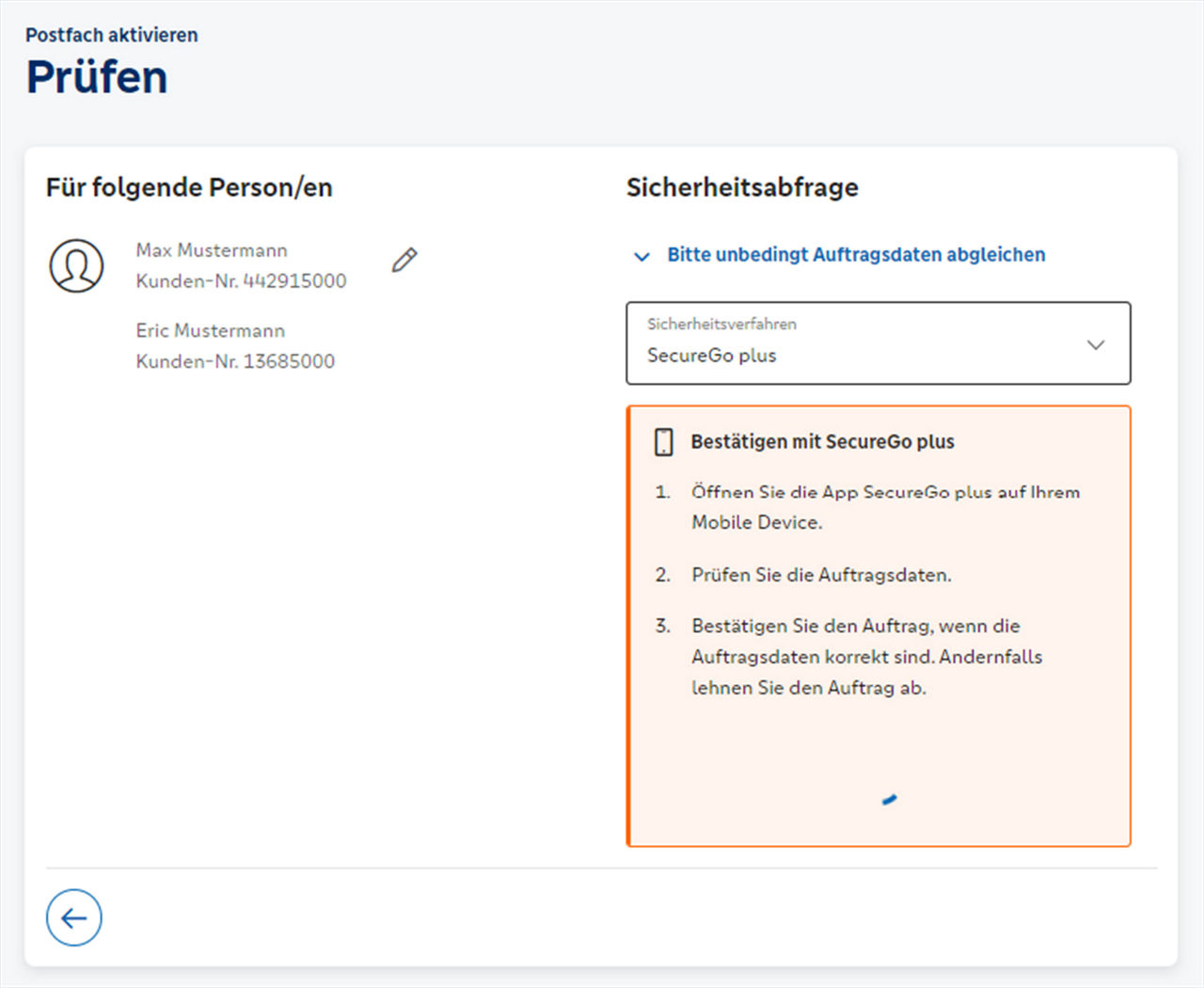 Prüfen - Dialog im Online-Banking
