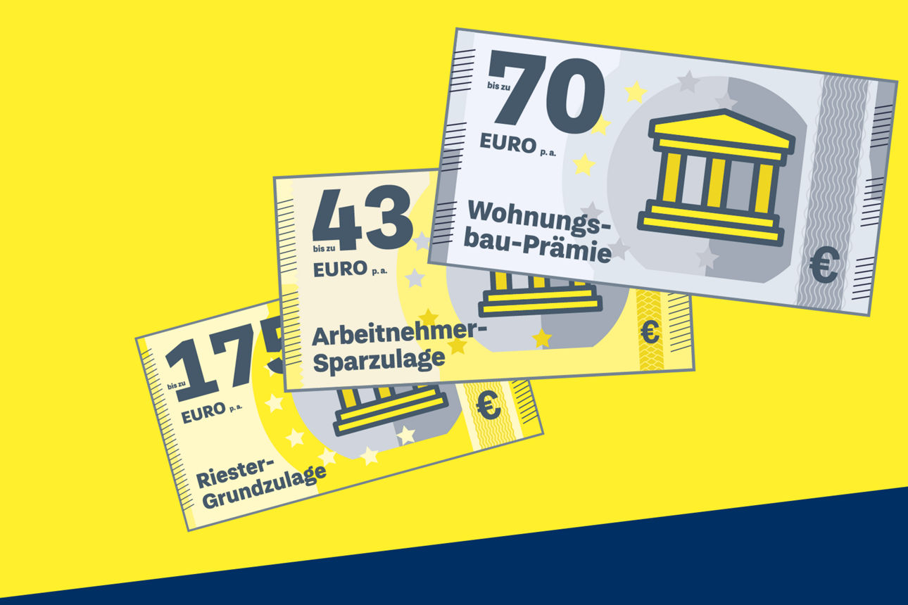 Illustration eines freundlich blickenden Fuchses mit Brille und gelbem Hemd, der auf drei gezeichnete Geldscheine zeigt.