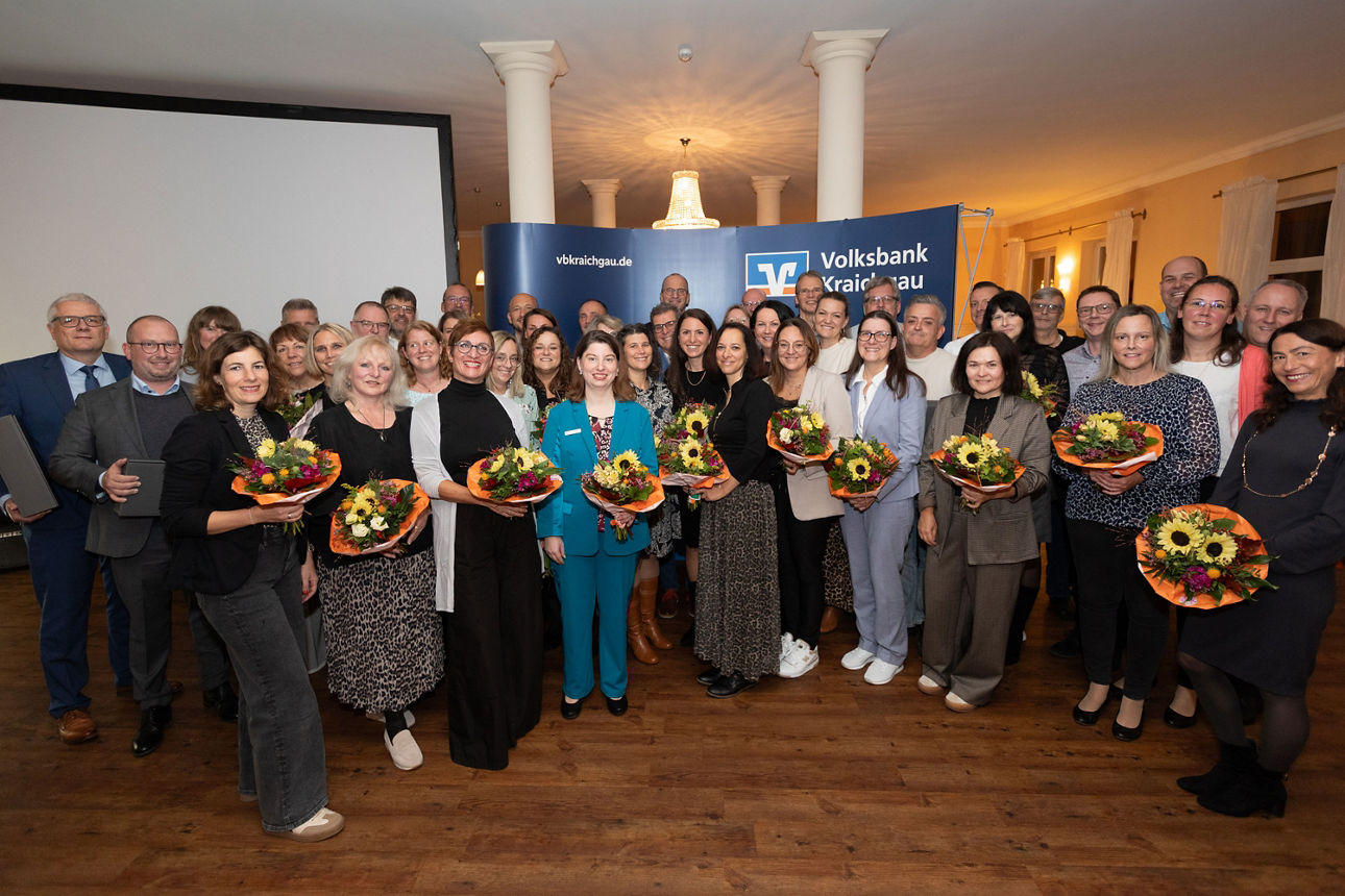 Die Mitarbeiterjubilare des Jahres 2025 der Volksbank Kraichgau