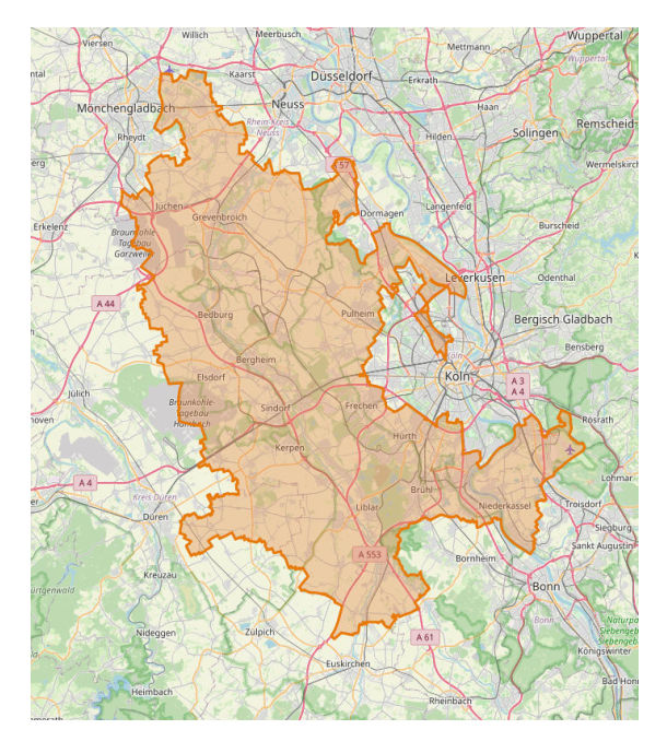 Kartenausschnitt Geschäftsgebiet fusioniertes Institut