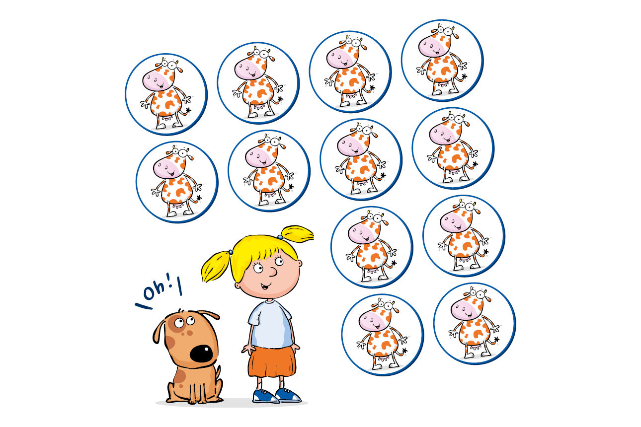 Illustration von Kühen mit dem jeweiligen Namen des Sammelpunktes