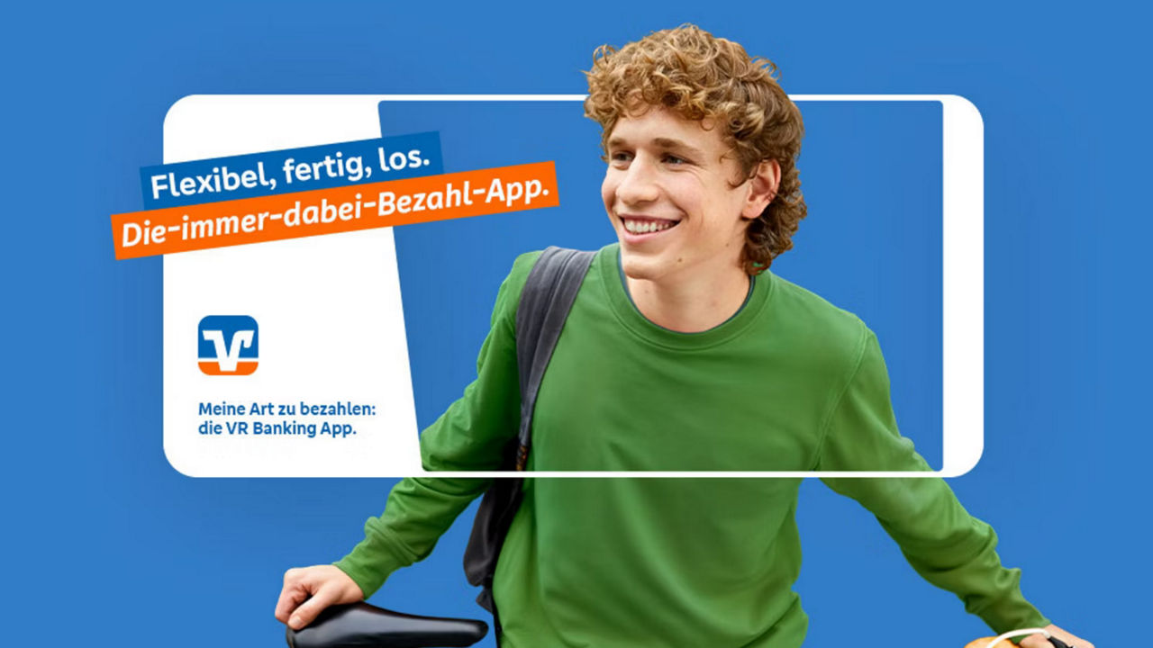 Junger Mann mit Fahrrad und stilisiertem Smartpohone
