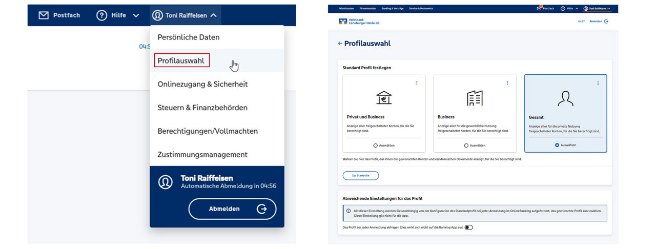 Profilauswahl Konten