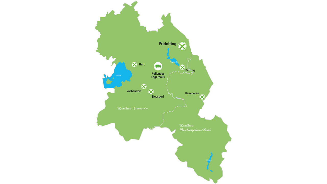 Regionale Landkarte mit den Lagerhaus-Standorten