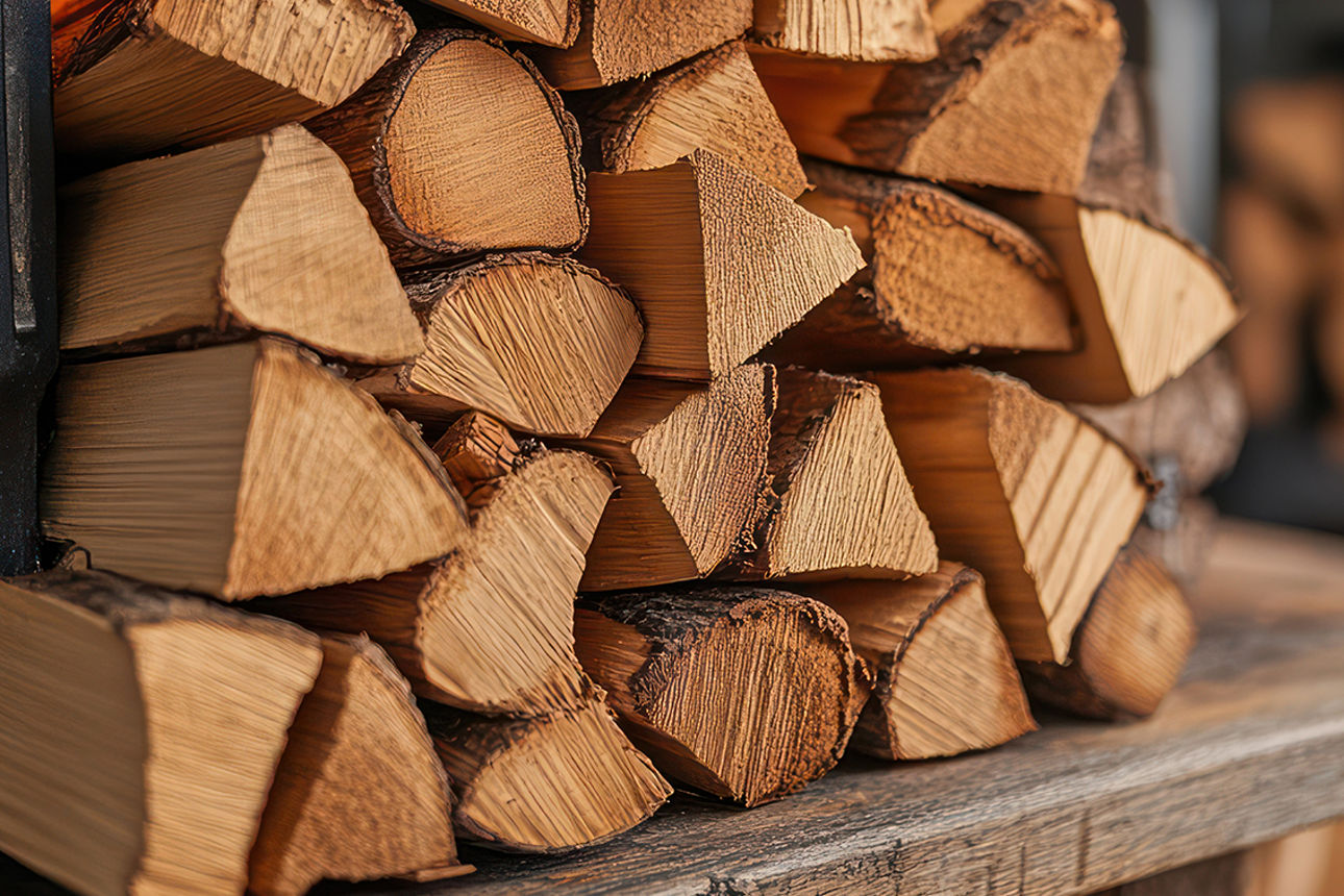 Holzbündel vor einem Ofen