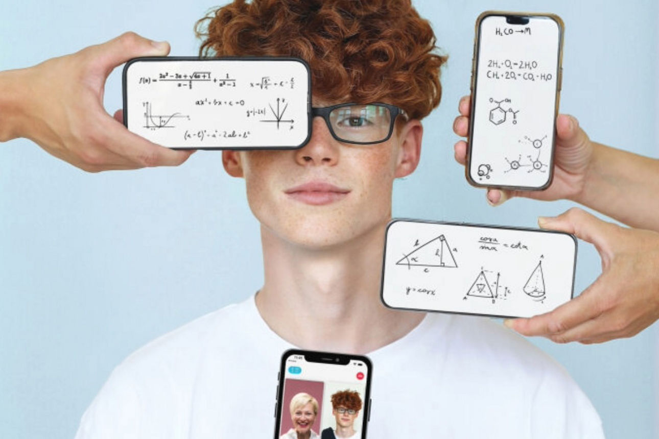 Schüler mit 4 Mobiltelefonen