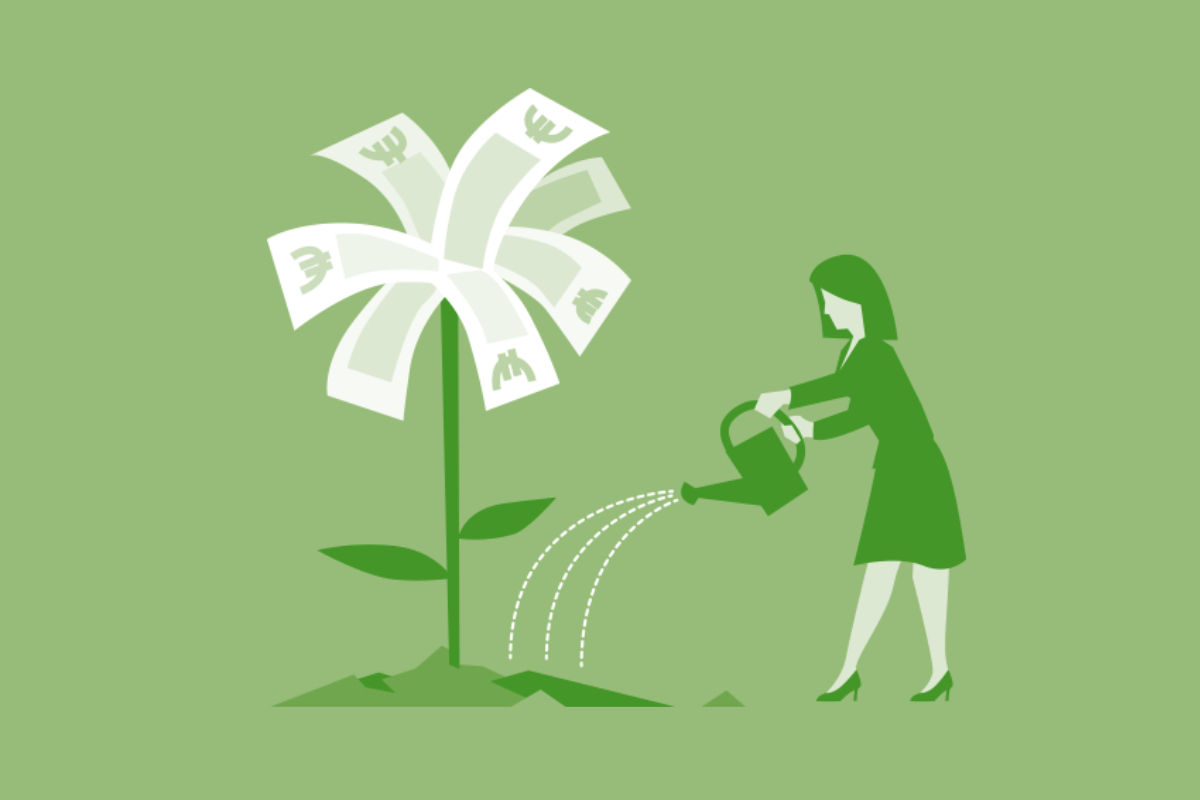 Grafik Frau gießt Baum