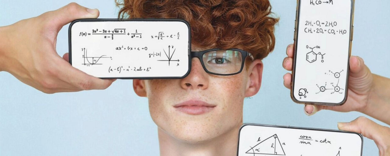 Schüler schaut über ein Schulbuch