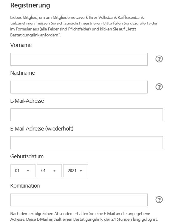 Bildschirmausschnitt eines Registerformulars