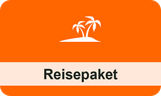 Rotes Bild mit einem Insel-Icon und einem Text "Reisepaket"