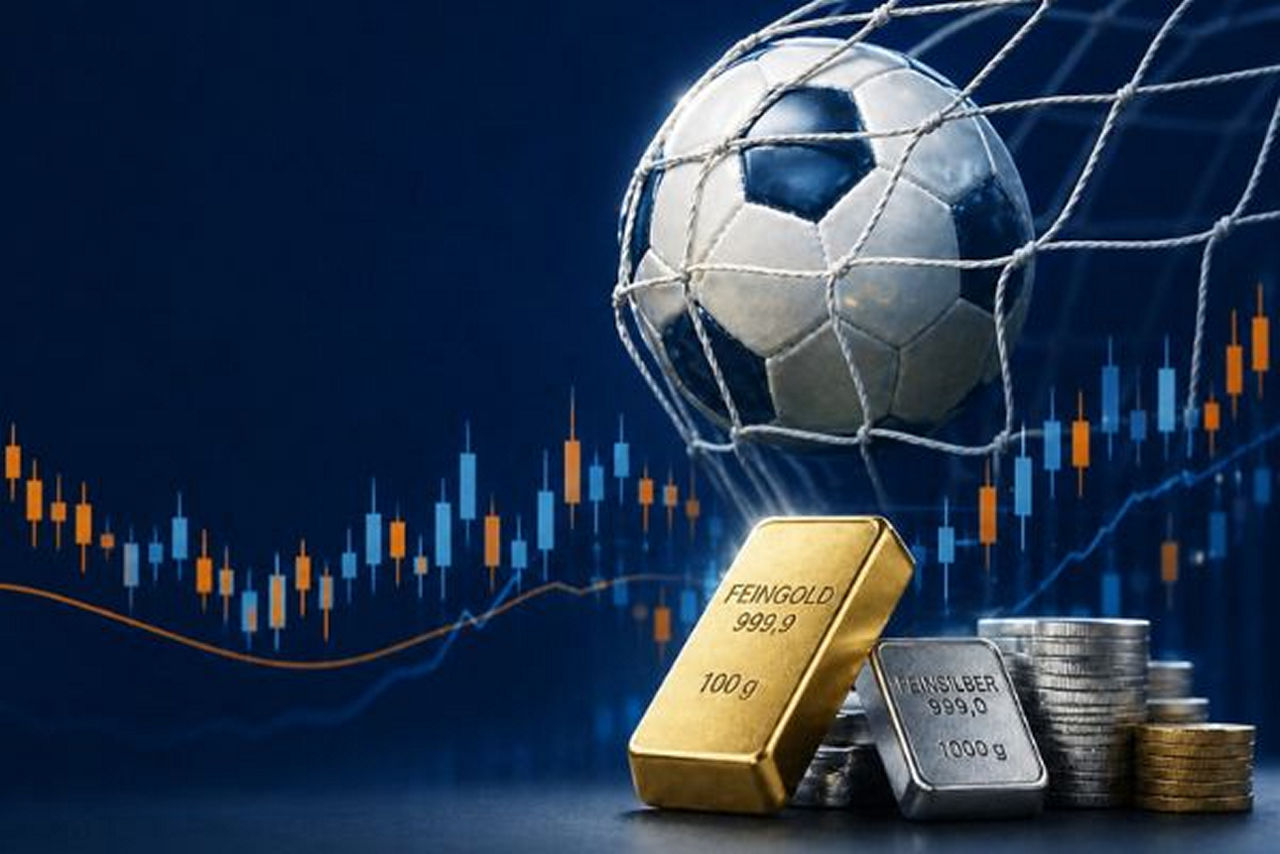 Renditekick: Visual von Fußball, Aktienkurs und Gold
