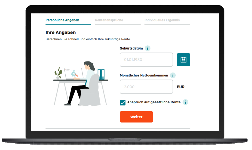 Laptop mit Screenshot aus dem Rentenrechner