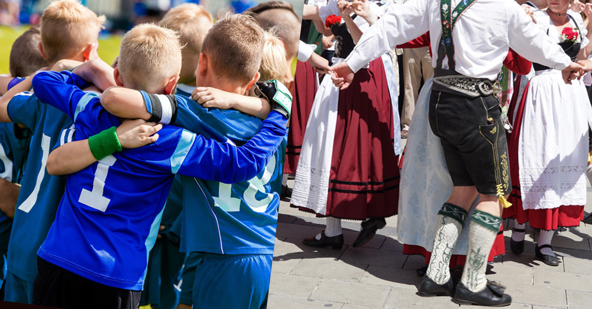 Fuballverein für Kinder, Kind das an der Wand malt und Trachtenverein