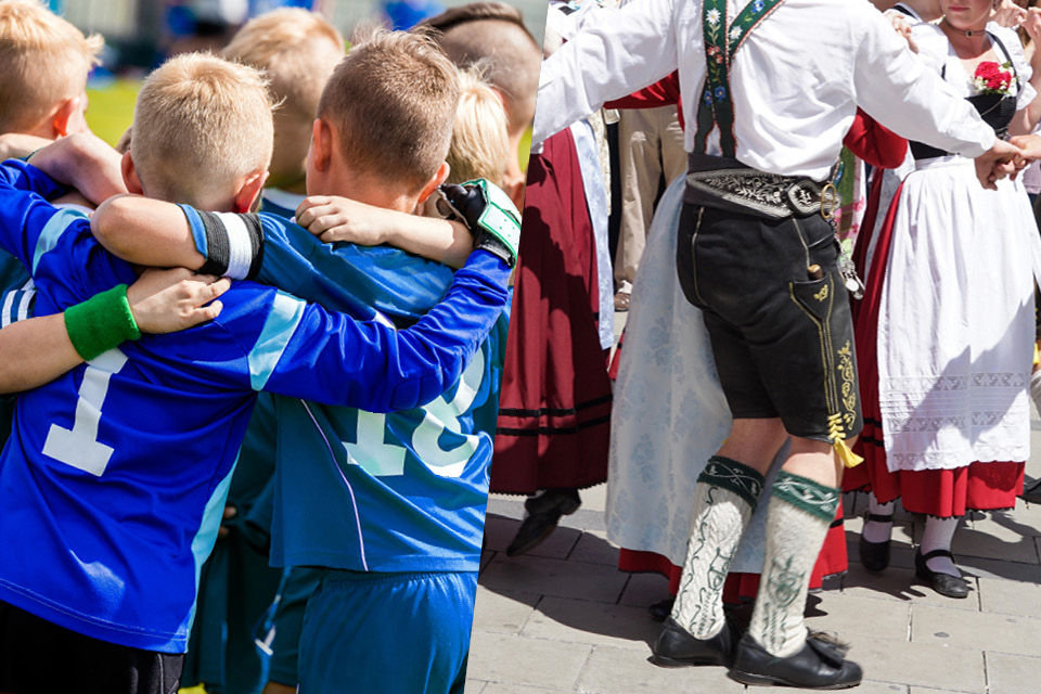 Fuballverein für Kinder, Kind das an der Wand malt und Trachtenverein