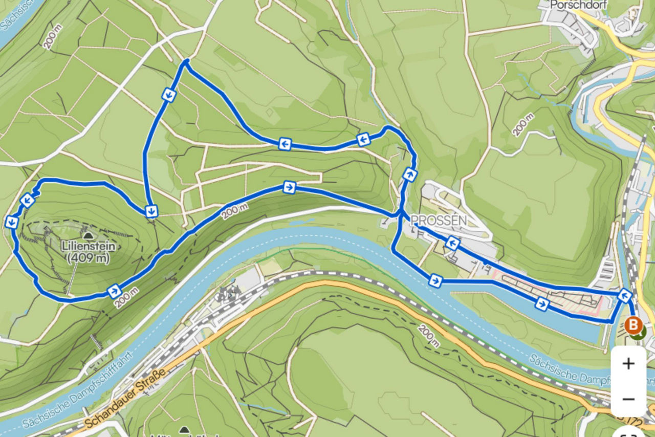 Landkarte, Route eingezeichnet