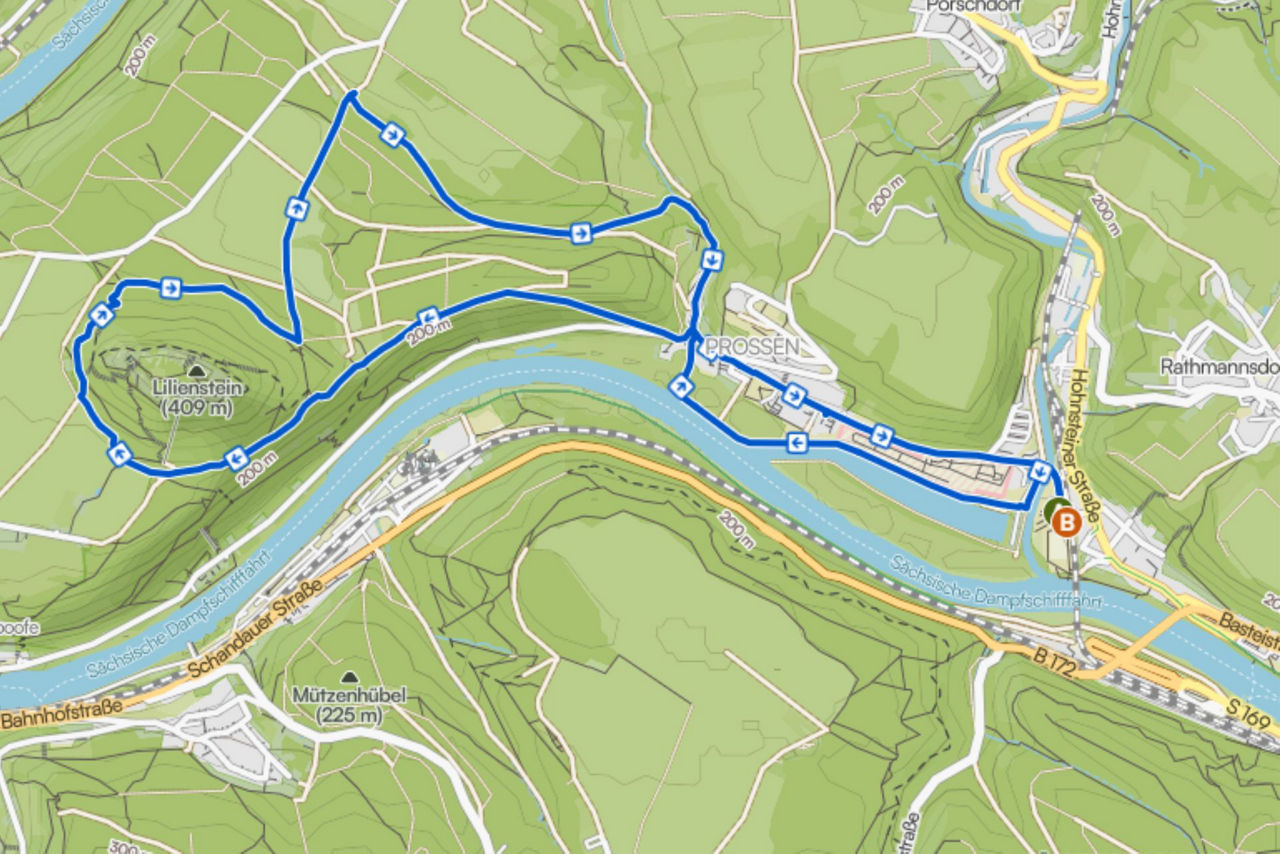 Landkarte, Route eingezeichnet
