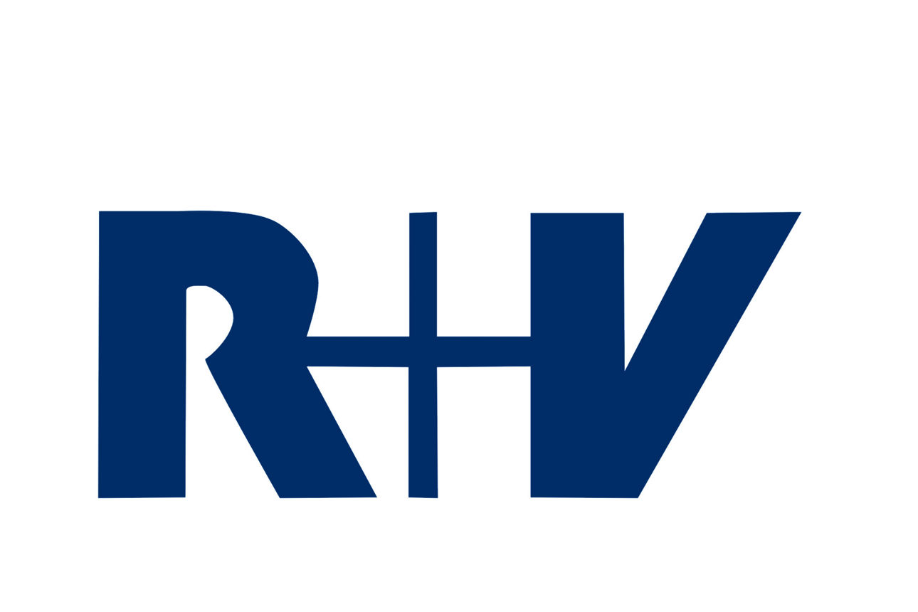Logo der R+V in dunkelbalau vor weißem Hintergrund