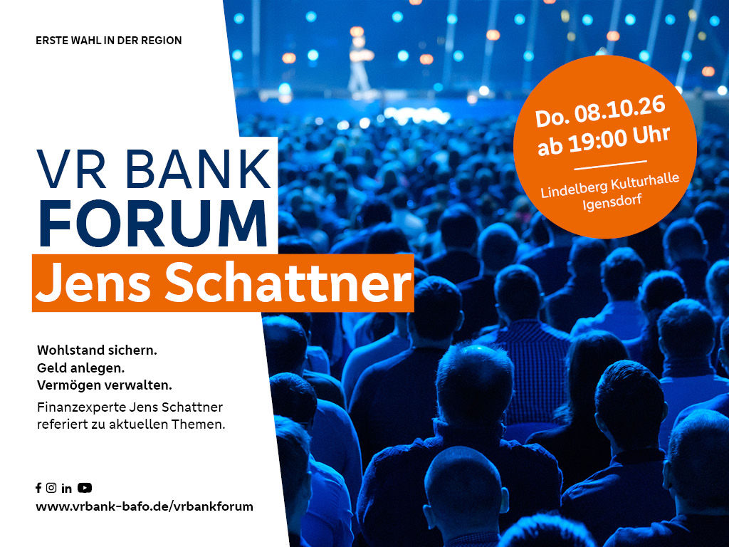 Veranstaltungshinweis zum VR Bank Forum "Globaler Aktienmarkt – Herausforderungen und Chancen" am 8. Oktober 202