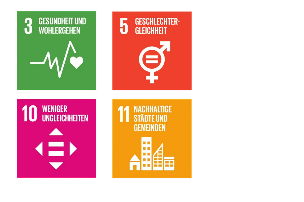 Icons der SDG's 3, 5, 10 und 11