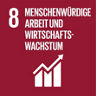 "Menschenwürdige Arbeit und Wirtschaftswachstum" auf einem roten Quadrat