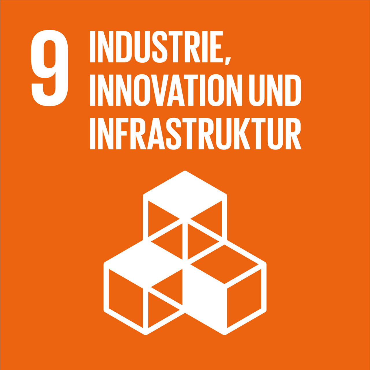"Industrie, Innovation und Infrastruktur" auf einem orangenen Quadrat
