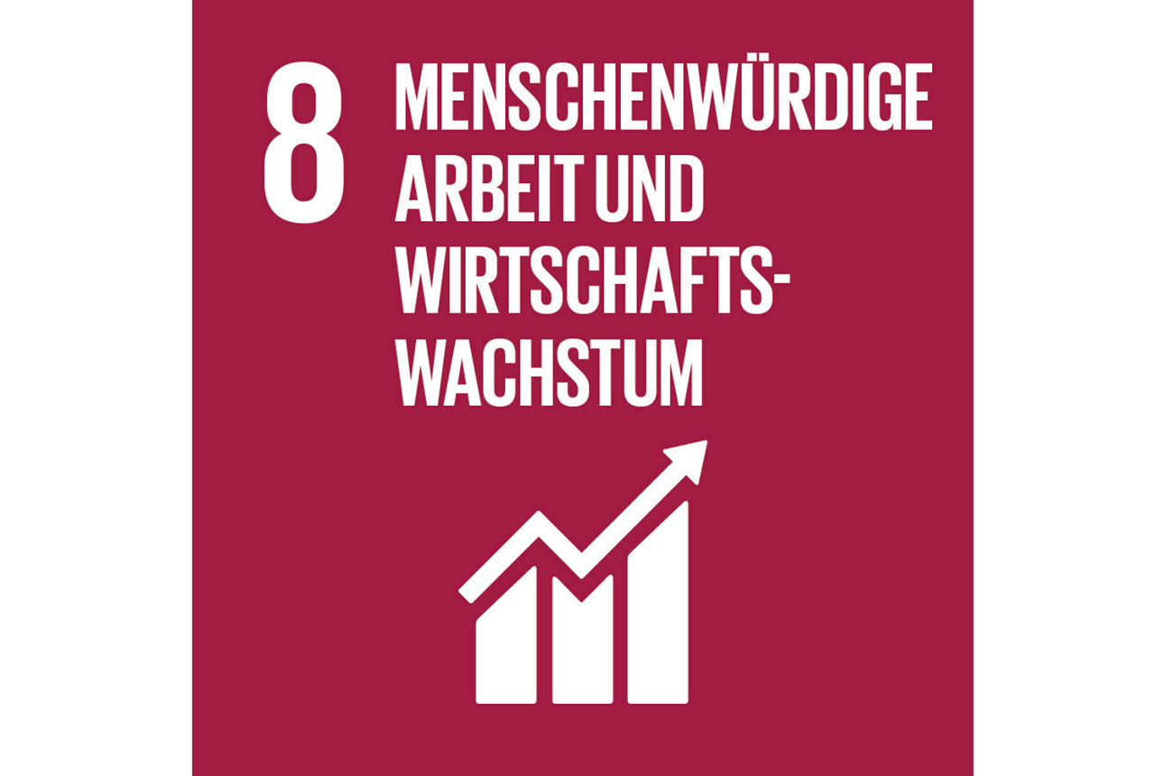 Symbol für Nachhaltigkeitsziel 8: Menschenwürdige Arbeit und Wirtschaftswachstum.