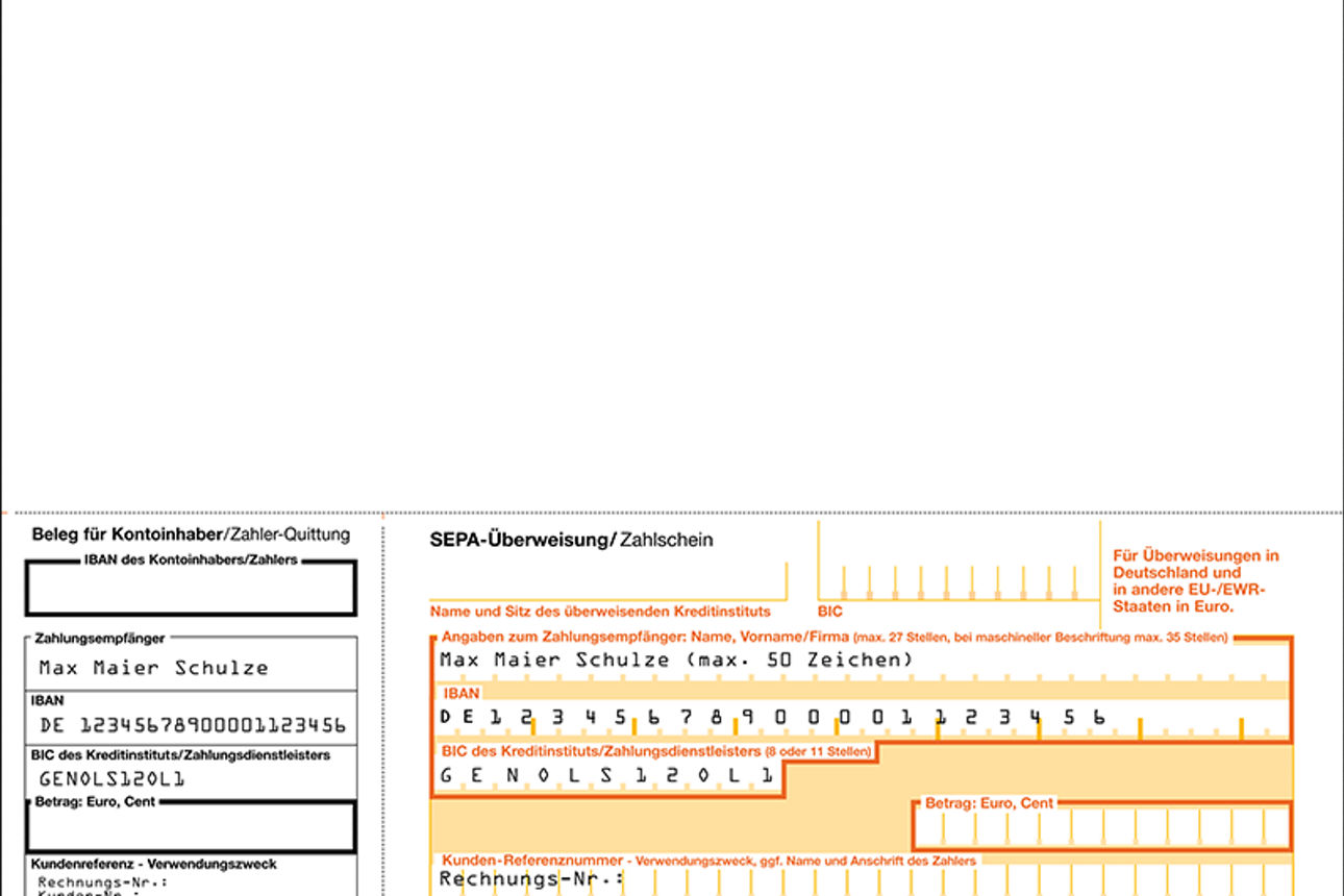 SEPA-Zahlschein_DIN A4_mit Eindruck und Bezahlcode