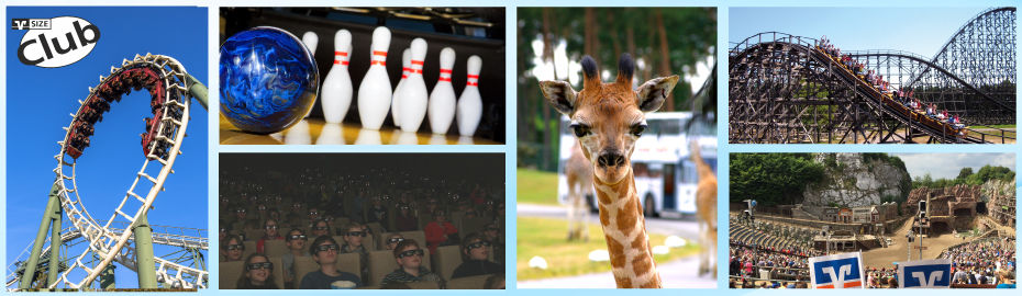 SIZE-Aktivitäten Achterbahn Bowling Kino Giraffe Karl-May-Spiele