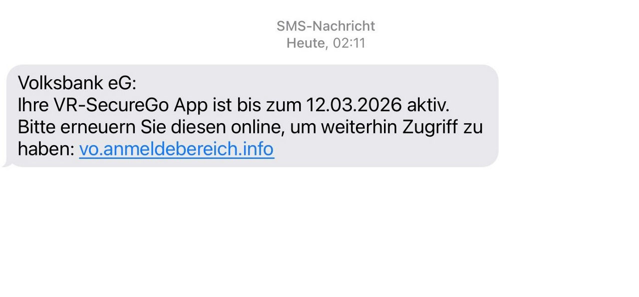 Beispiel Bild einer Phishing SMS