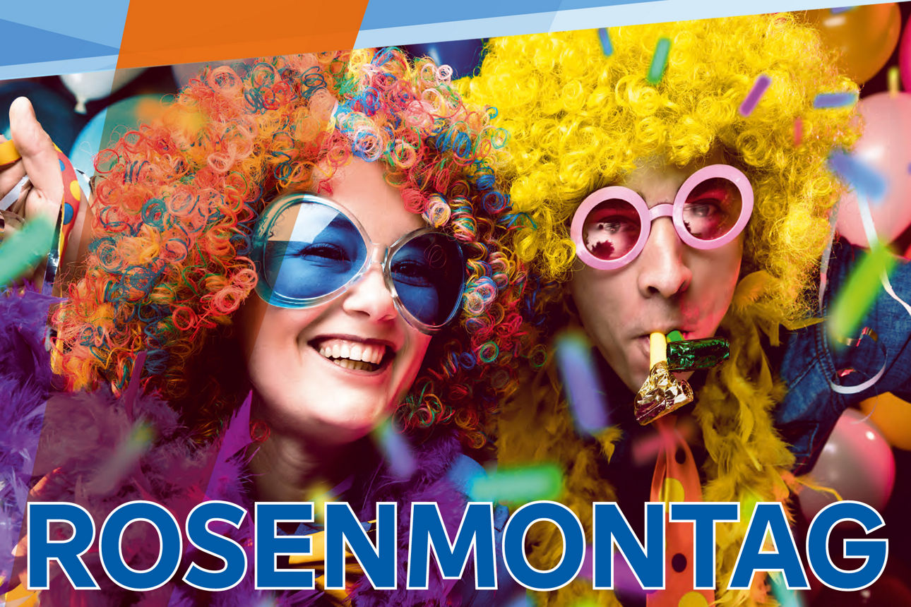 zwei kostümierte Menschen mit bunten Perücken