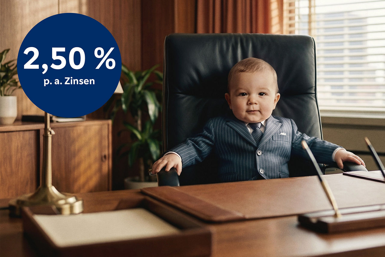 Baby sitzt im Bürostuhl in einem Büro