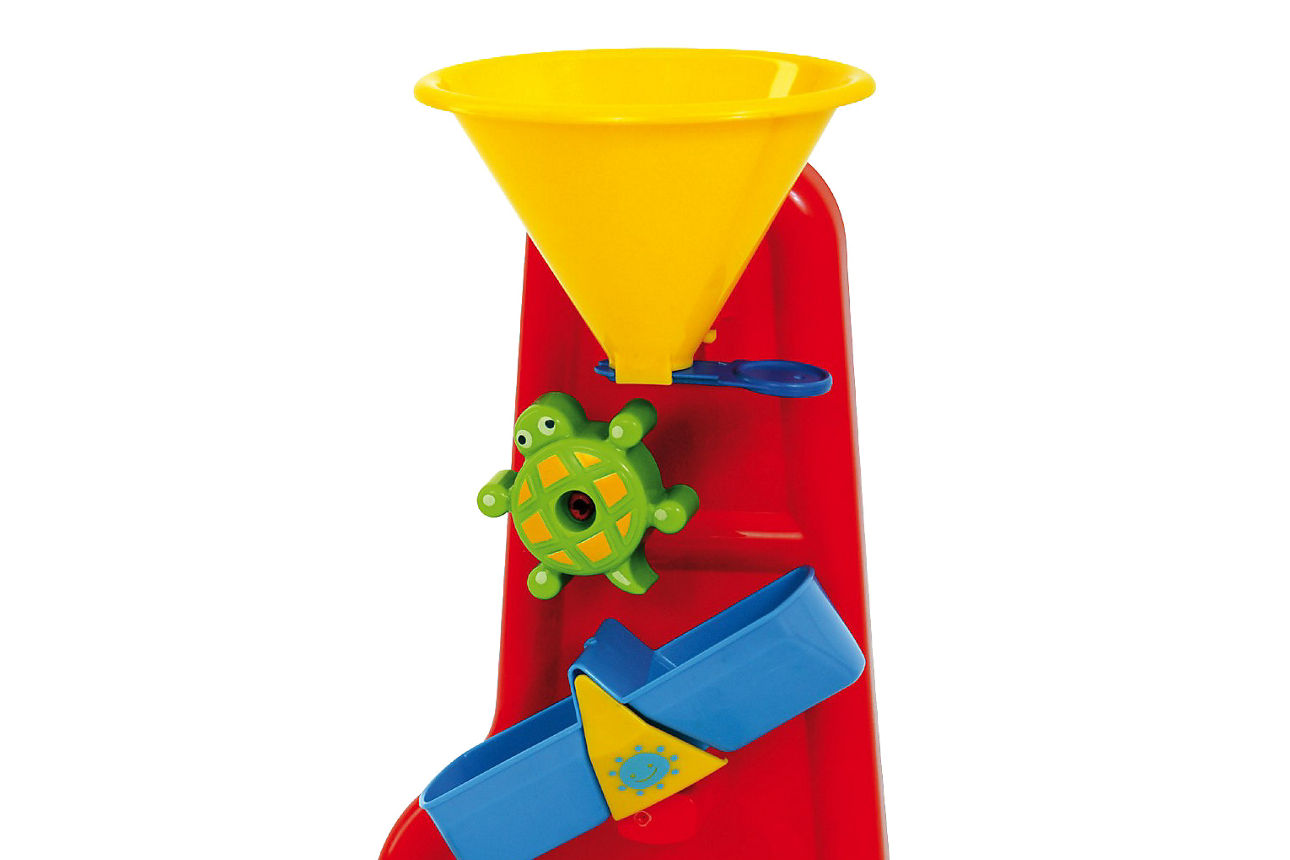 Sand- und Wassermühle für Kinder zum spielen in Rot, blau, gelb, grüner Farbe.