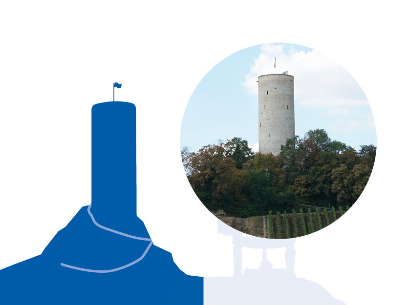Bild von der Burgruine Scharfenstein in Kiedrich fotografiert und gezeichnet