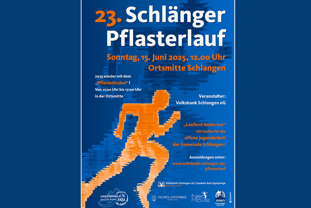 Hinweis zum 23. Schlänger Pflasterlauf - Eine stilisierte orangene Person rennt