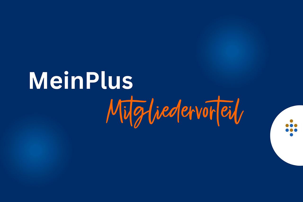  Schriftzug auf blauem Hintergrund: MeinPlus Mitgliedervorteil