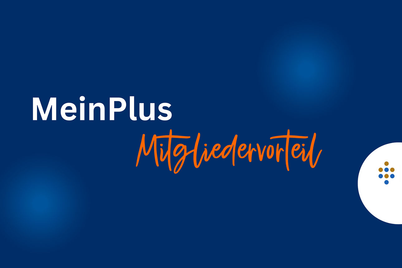  Schriftzug auf blauem Hintergrund: MeinPlus Mitgliedervorteil