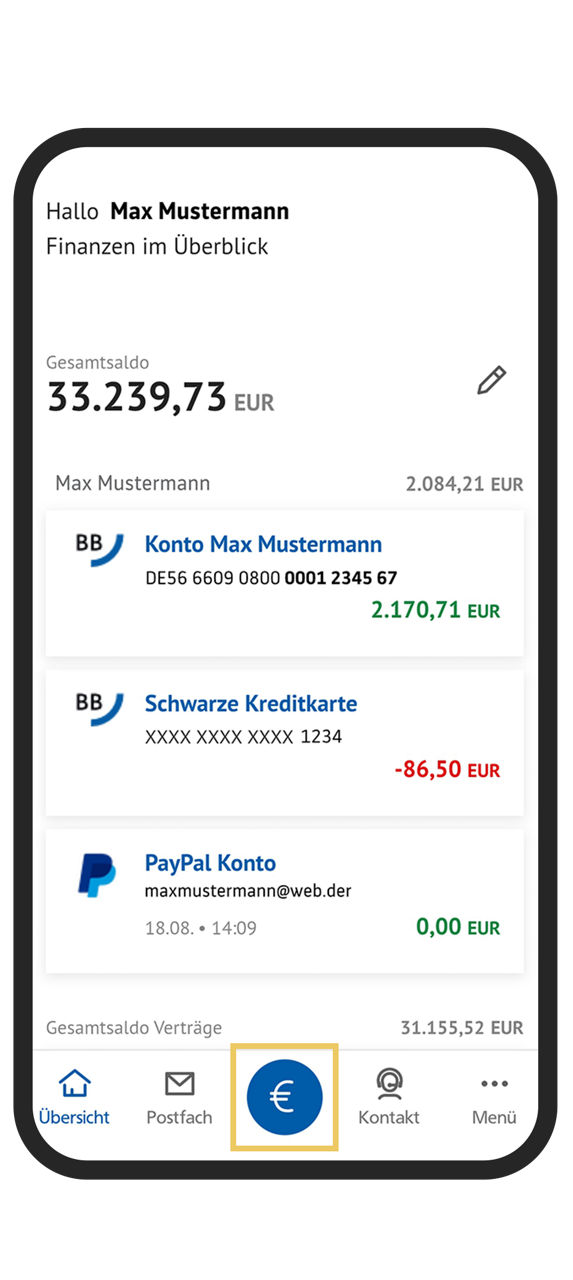 Mit einem Smartphone in der BBBank-BankingApp  Wero freischalten