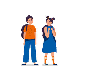 Zwei animierte Figuren als Schüler stehen nebeinander