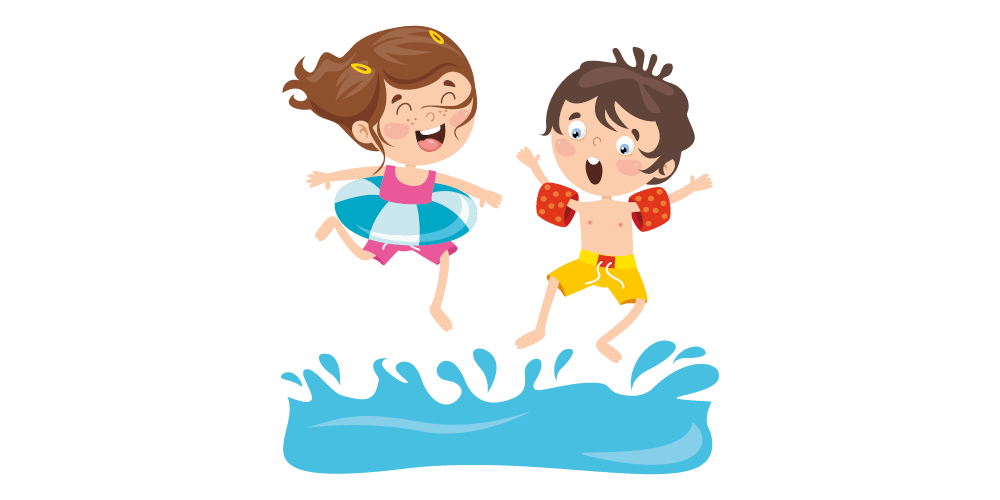 Illustration von Kindern die im Wasser spielen