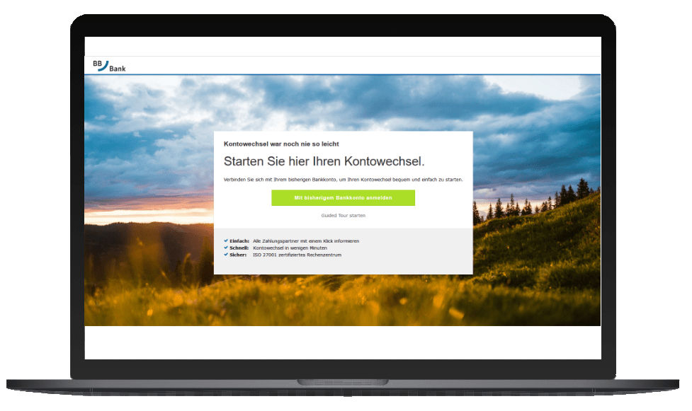 Laptop mit Startseite des Kontowechselservice