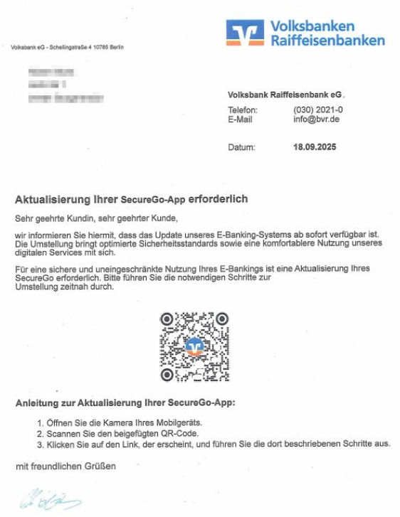 Beispiel eines gefälschten Briefes
