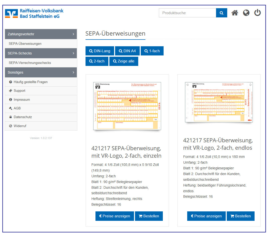 Screenshot des Bestellablaufs im Online-Shop