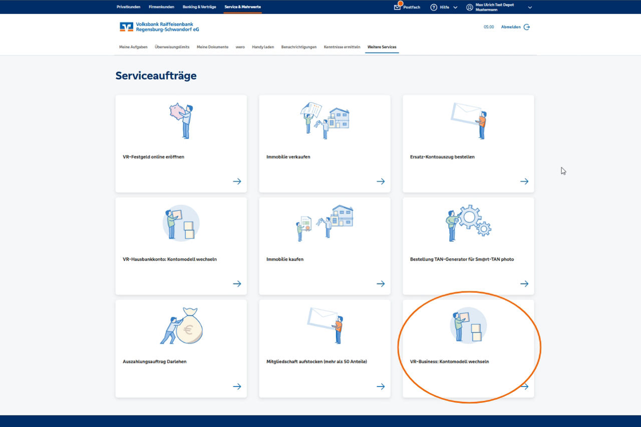 Screenshot des geschlossenen Bereichs des OnlineBankings