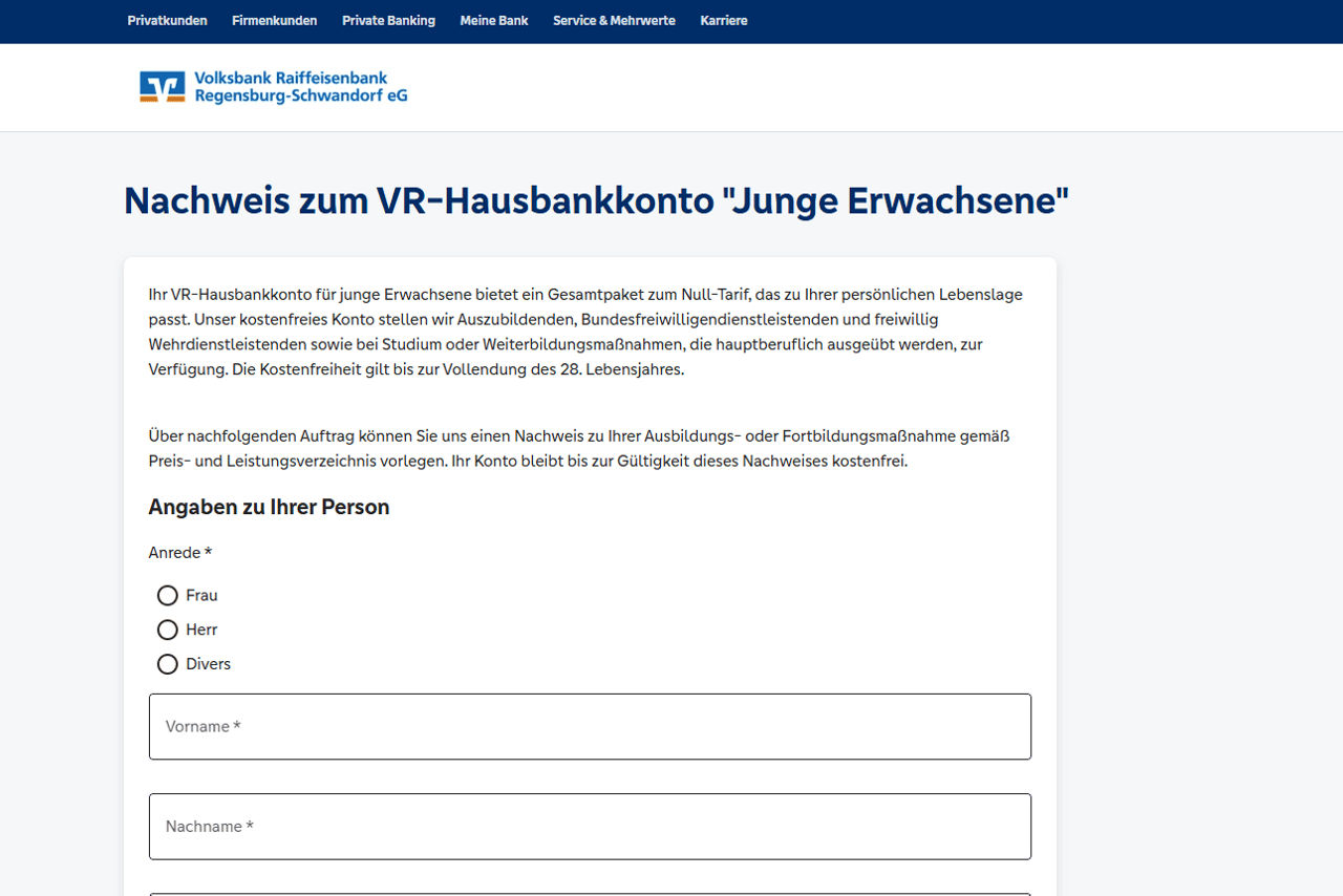 Screenshot des Serviceauftrags zum Nachweis für junge Kunden
