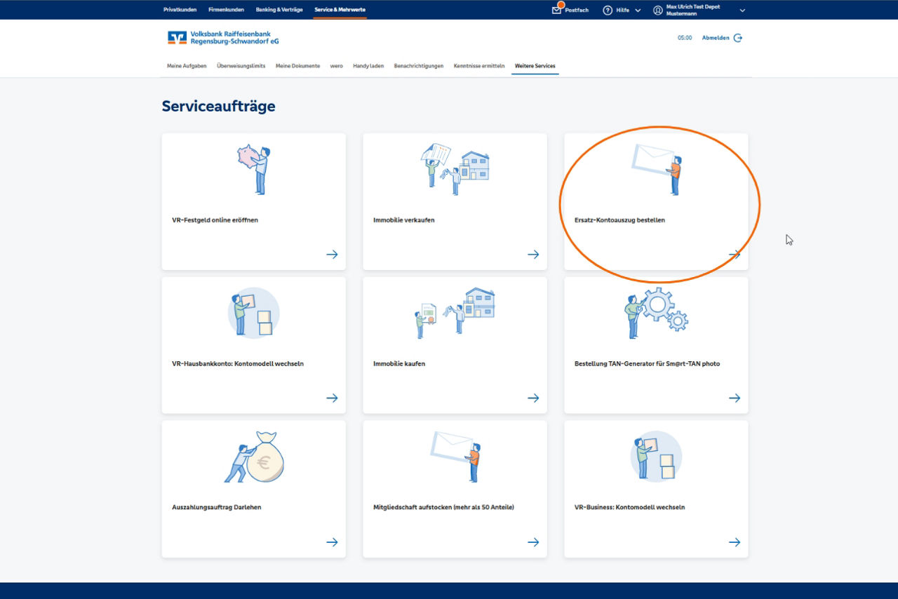 Screenshot des geschlossenen Bereichs des OnlineBankings