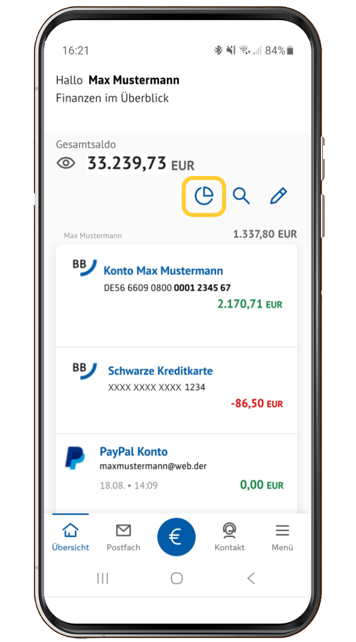 Bildschirm eines Smartphones zeigt Umsatzübersicht in der BBBank-Banking App