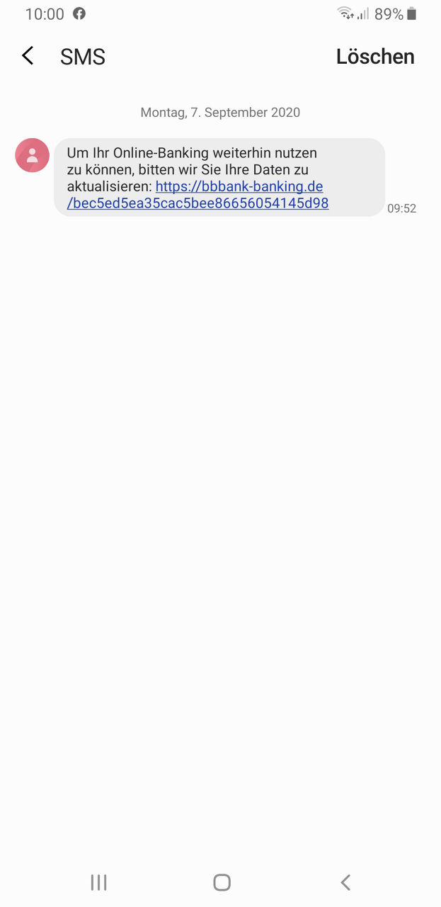 Screenshot SMS Betrugsmasche