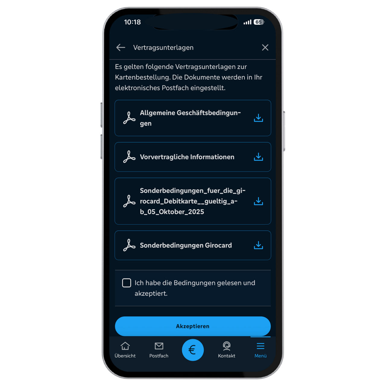 Screenshot beim Bestellprozess der virtuellen girocrad in der VR Banking App.