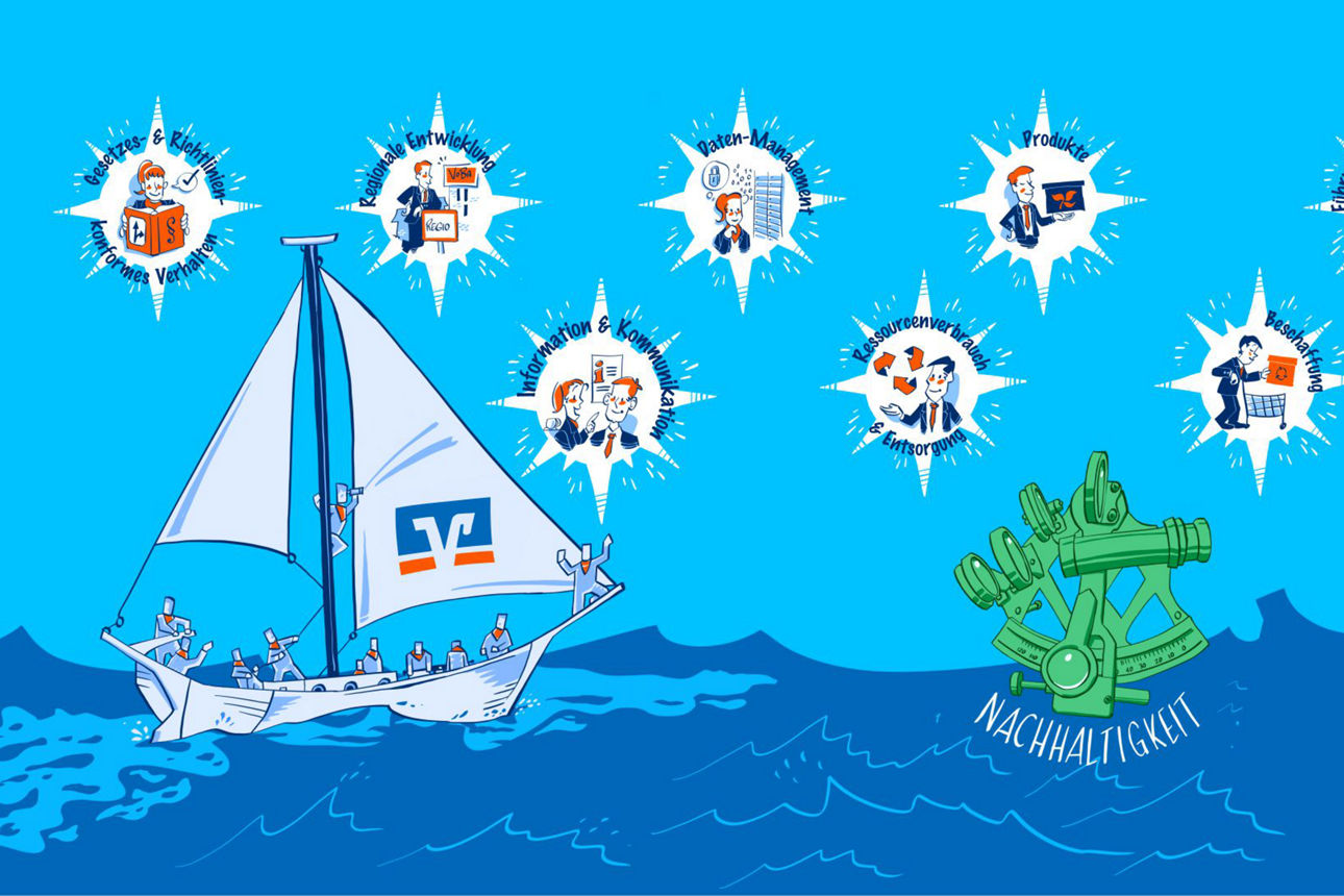 Segelboot mit Leitlinien